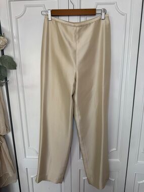 Ann Taylor Satin/Silk Wide-Leg Pants in Cream